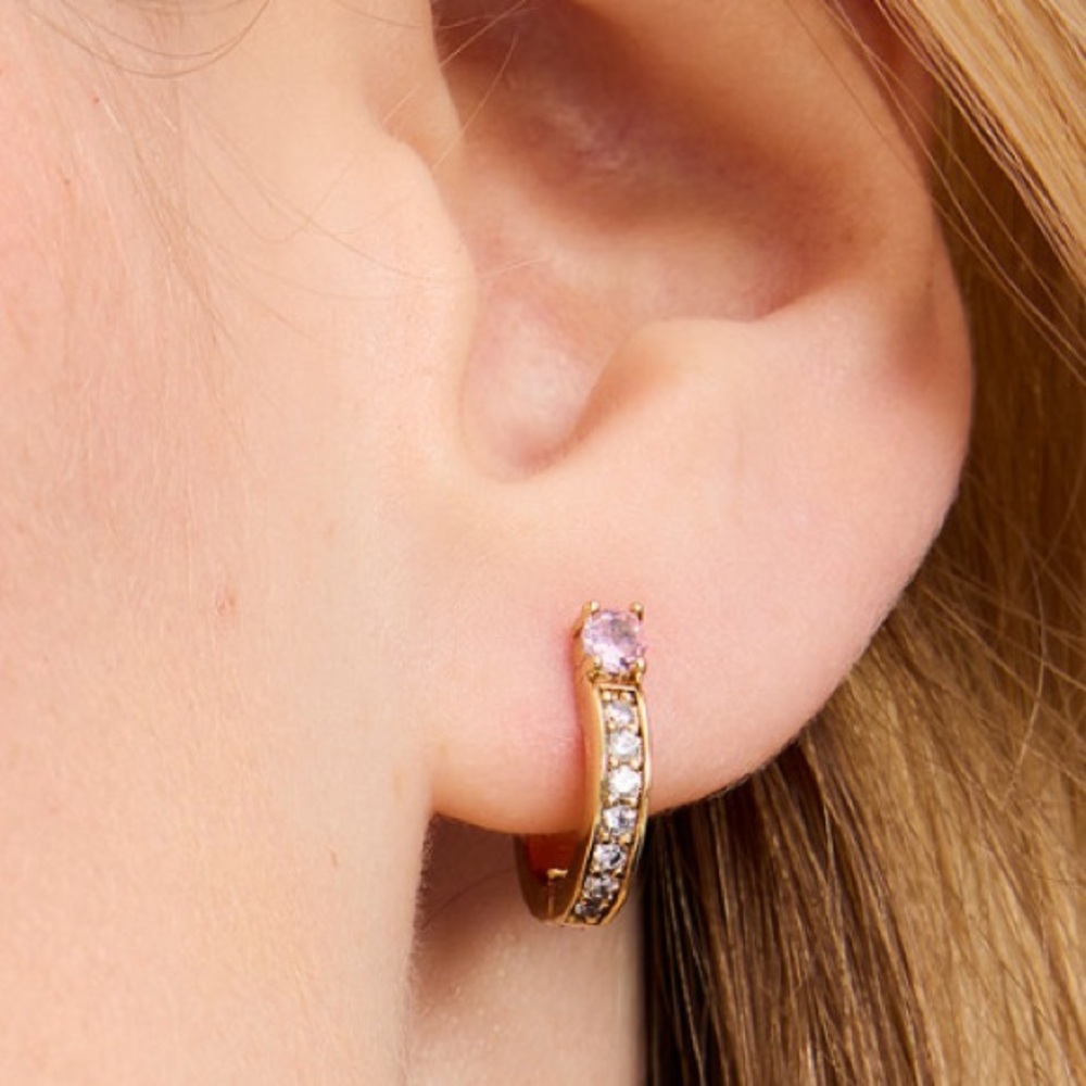 New Kate Spade old-Tone Small Cubic Zirconia & Stone Huggie Hoop Earrings - Picture 3 of 12